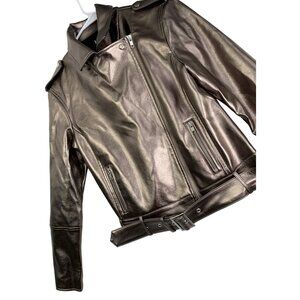 INC Womens Small Metallic Faux Leather Moto Jacket With Belt NWT